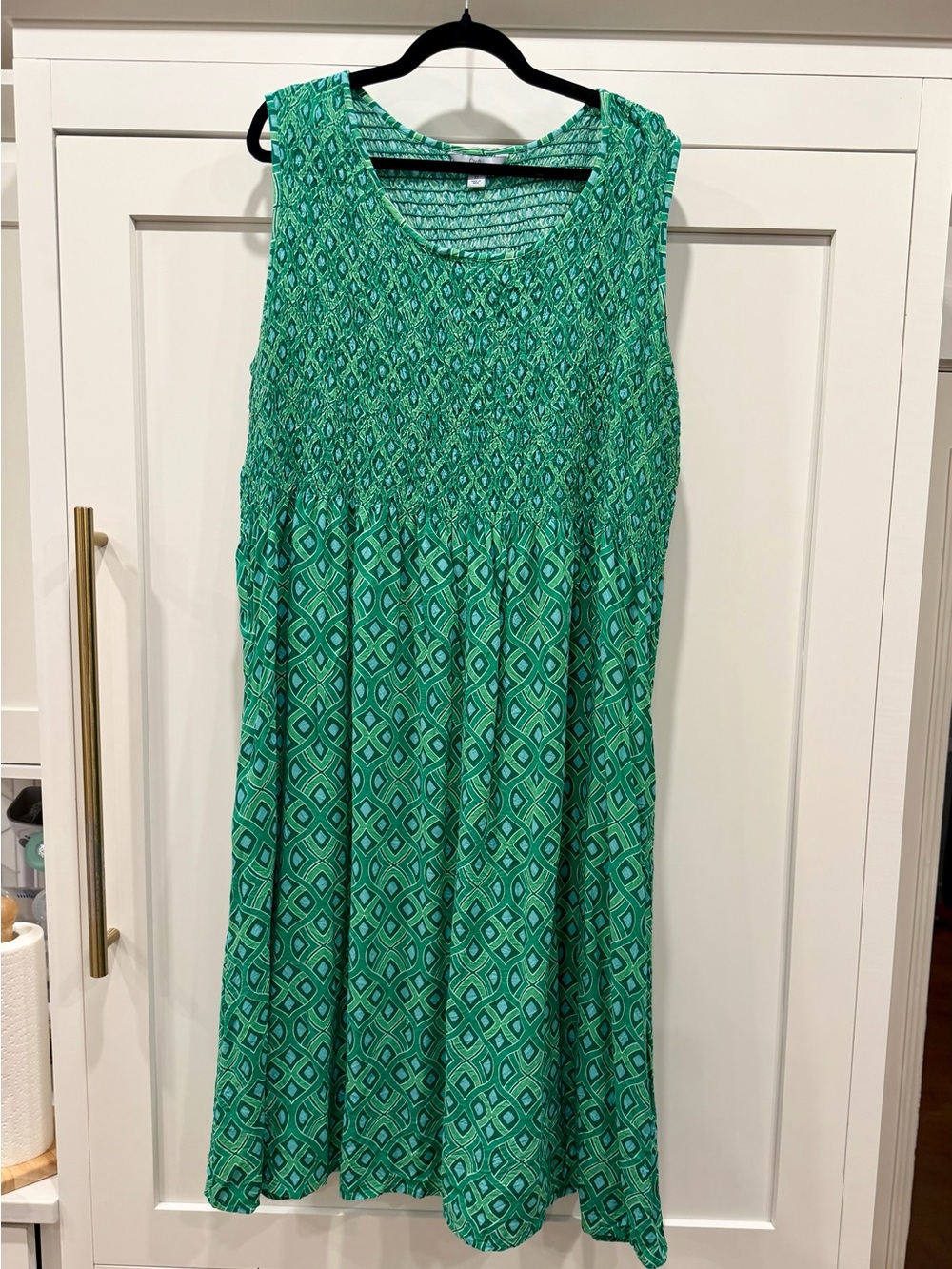 Croft & Barrow 2X Green Geometric Smocked Maxi Dress